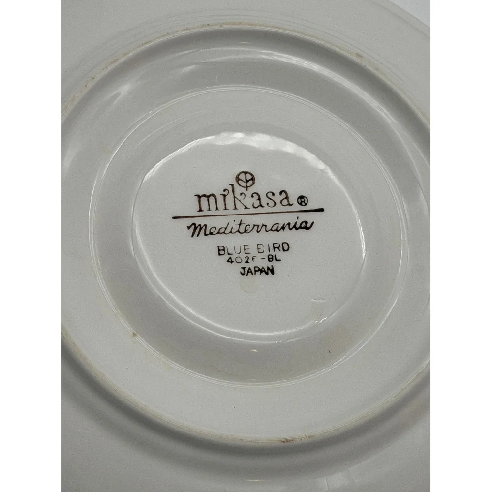 Mikasa Mediterrania Blue Bird Saucers Set of 3 Japan 4026-BL MCM Stoneware